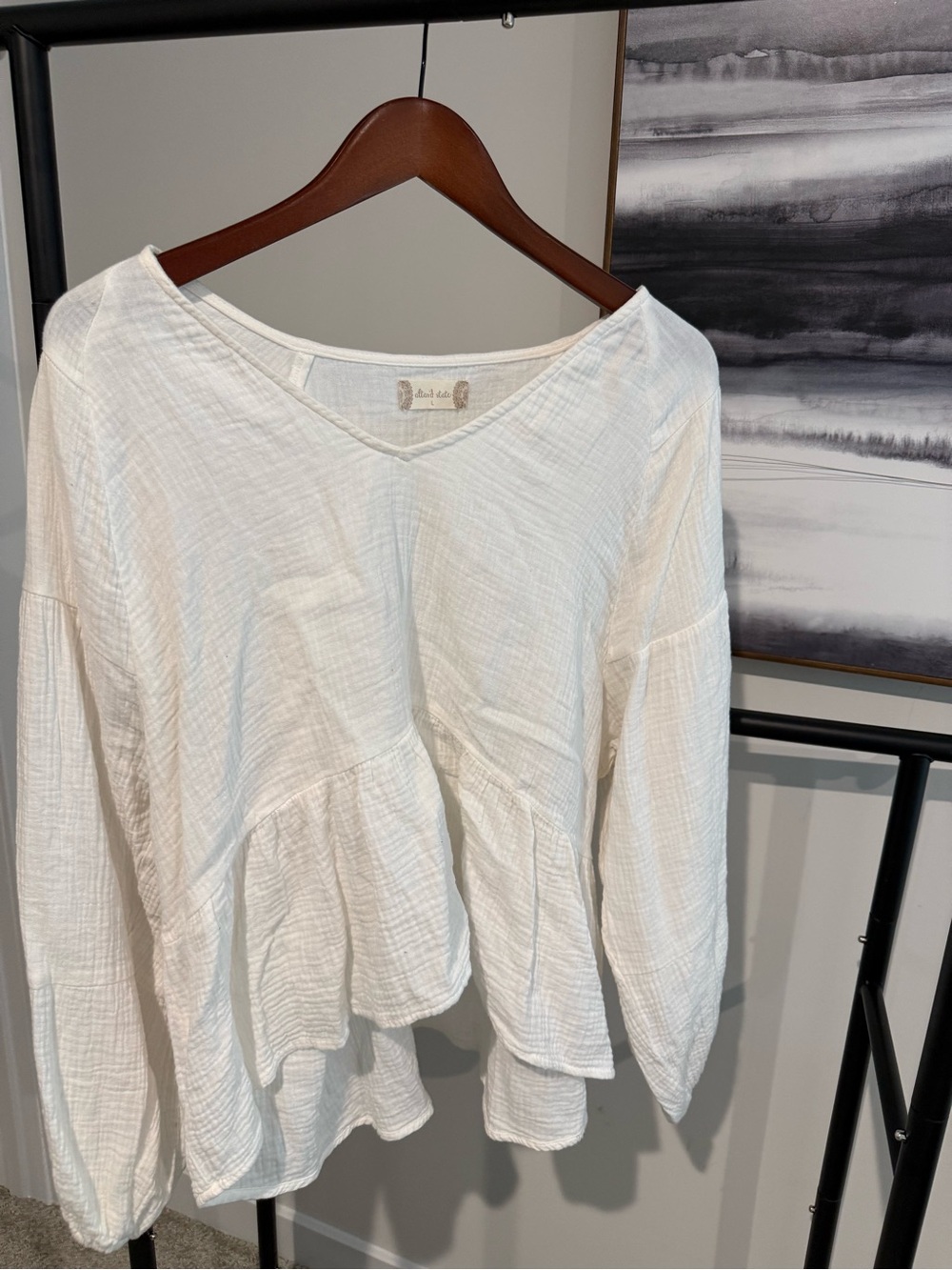 Altar'd State White Gauze V-Neck Peasant Top